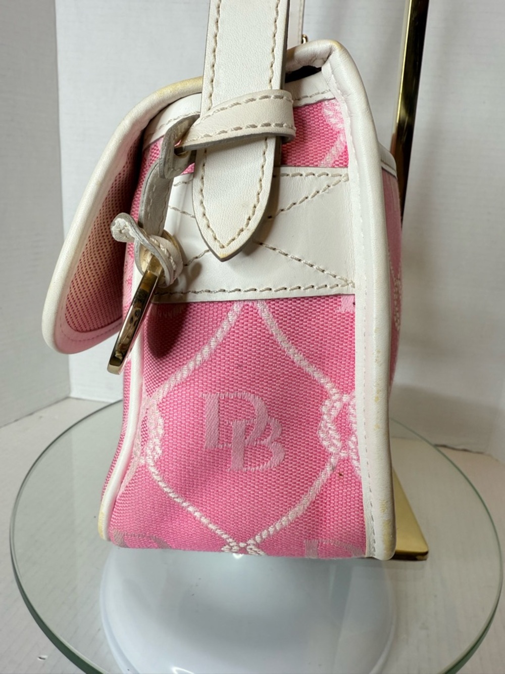 Dooney & Bourke Pink Canvas Monogram Shoulder Bag with White Trim - Picture 4 of 13
